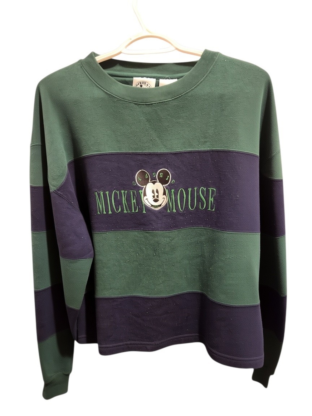 Disney Green & Navy Striped Mickey Mouse Crewneck Sweatshirt